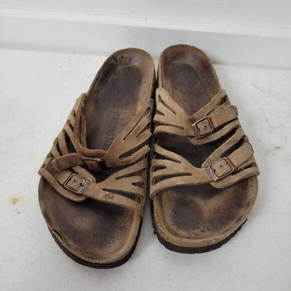 Birkenstock Size US 9/ EU 40 Grenada Brown Leather Suede Buckle Sandals Women's - Picture 2 of 12